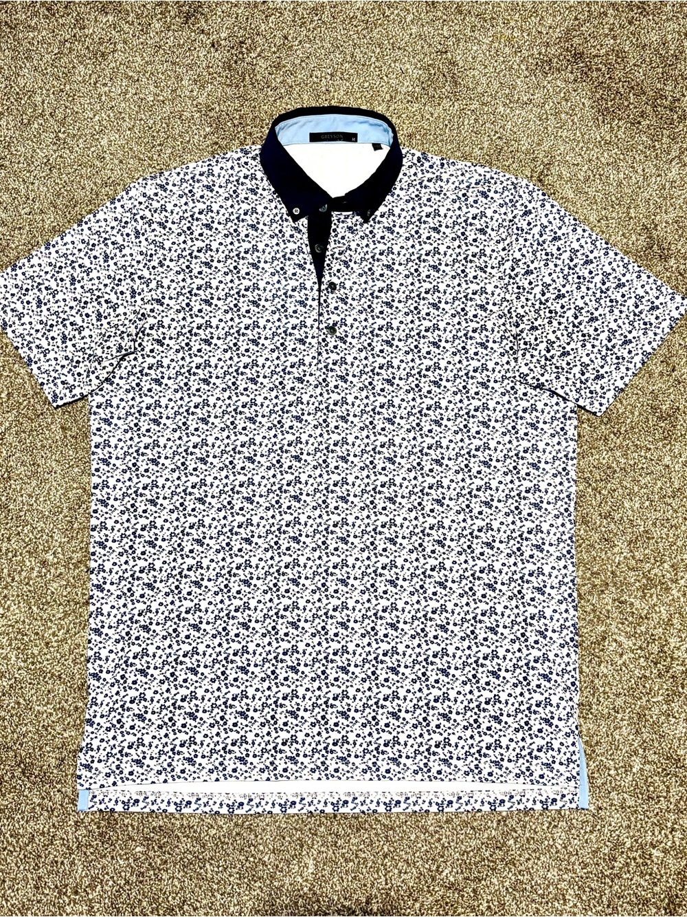 Greyson White Polo with Navy Floral Print